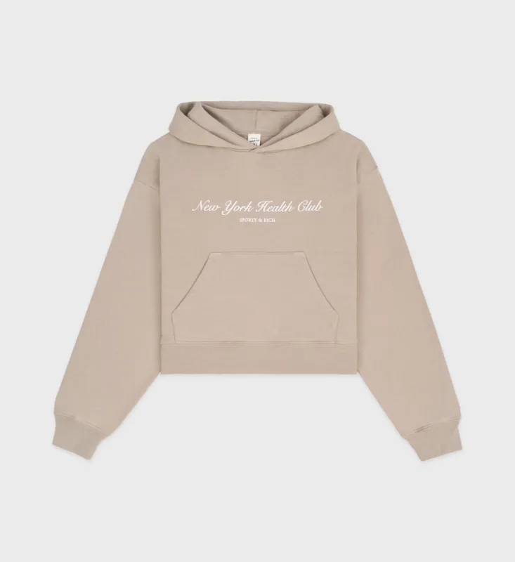NY Health Club Cropped Hoodie - Elephant/White sold by Sporty and Rich
