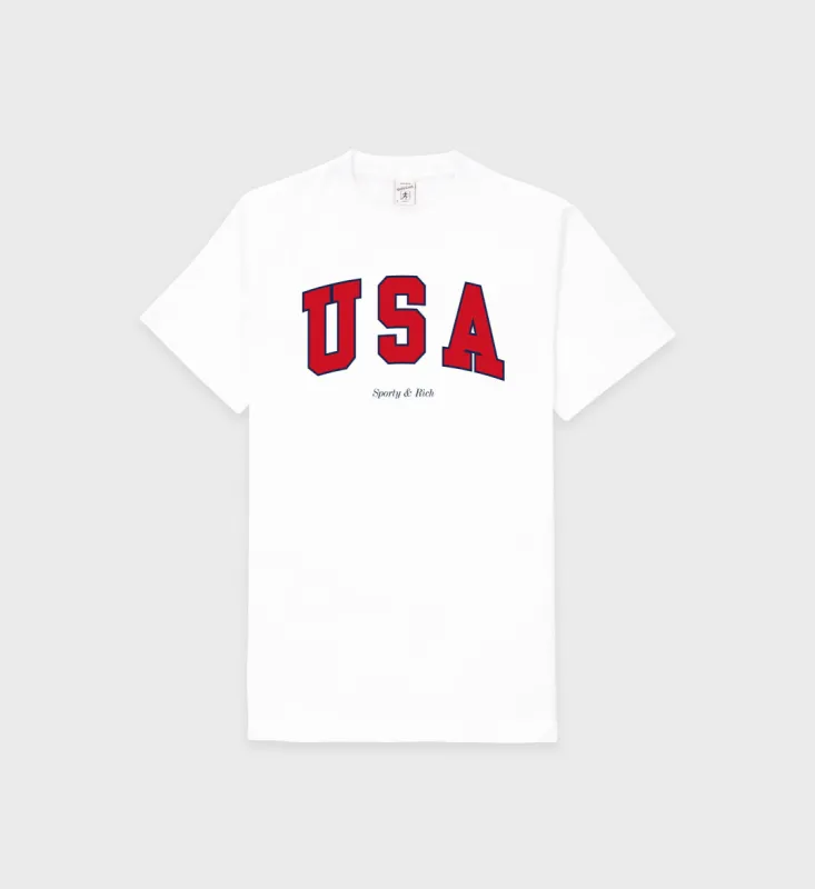 USA T-Shirt - White/Sports Red/Navy sold by Sporty and Rich