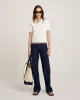 Serif Logo Mini Cable Polo - Off White/Navy/Red sold by Sporty and Rich