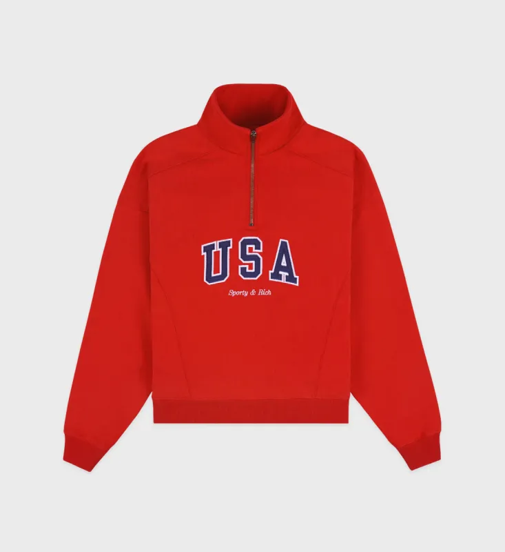 USA Quarter Zip - Sports Red/Navy/White sold by Sporty and Rich