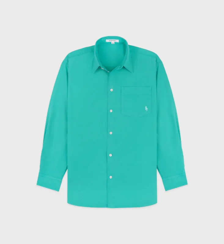 SRC Embroidered Oversized Shirt - Caribbean/White sold by Sporty and Rich