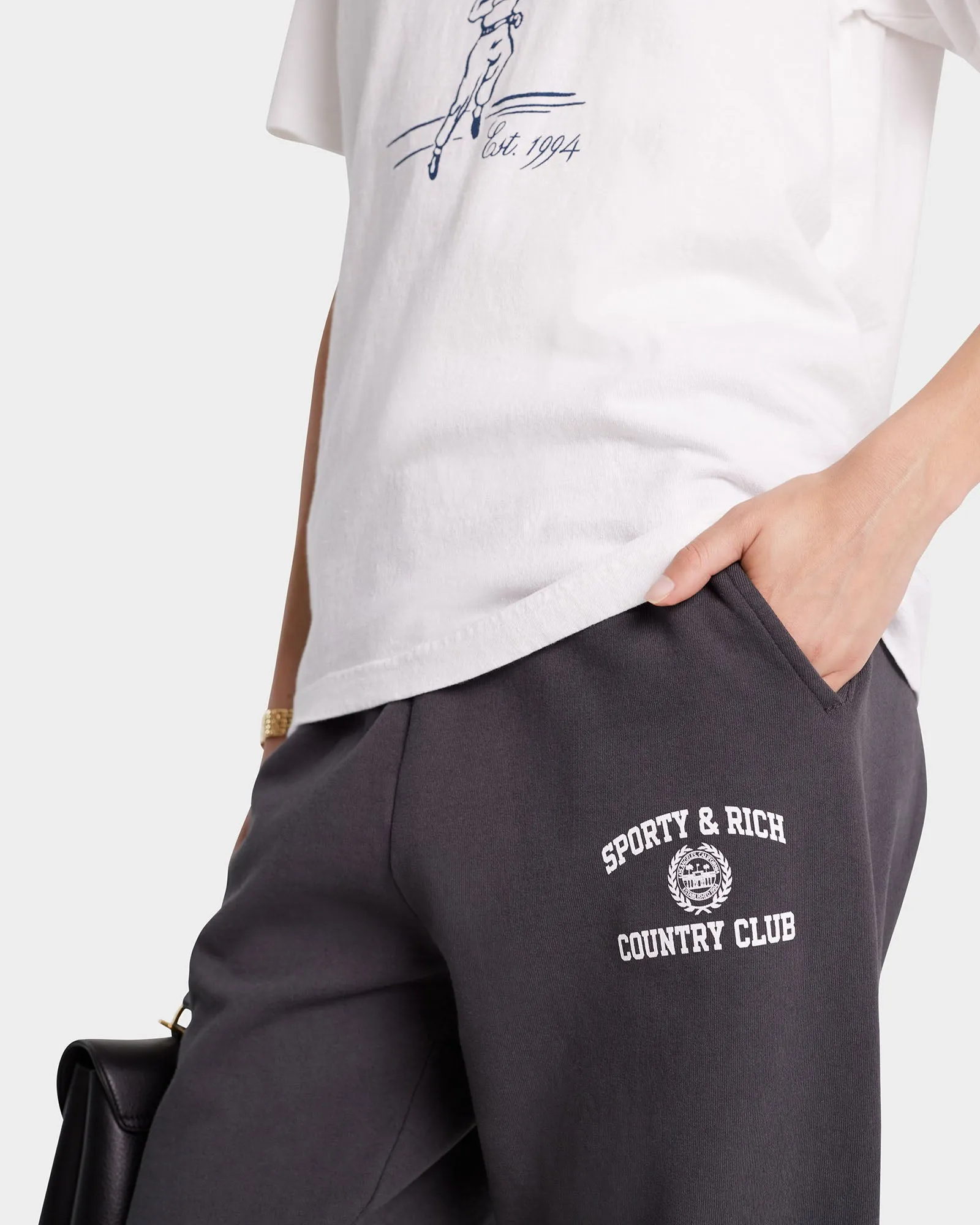 Varsity Crest Sweatpant - Faded Black/White sold by Sporty and Rich product image thumbnail 4