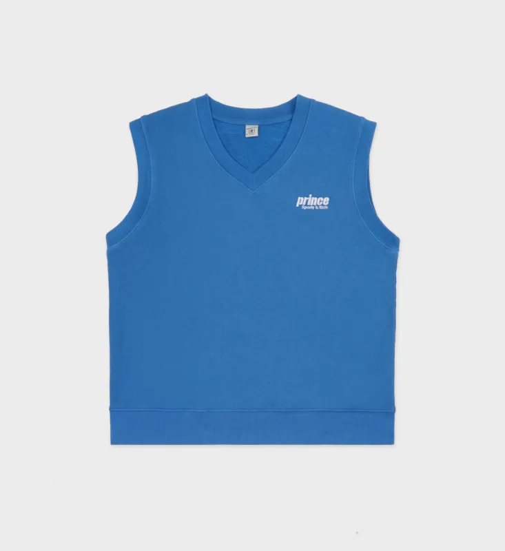Prince Sporty Embroidered V-Neck Vest - Lapis/White sold by Sporty and Rich