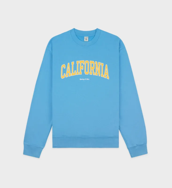 California Crewneck - Malibu Blue/Gold sold by Sporty and Rich
