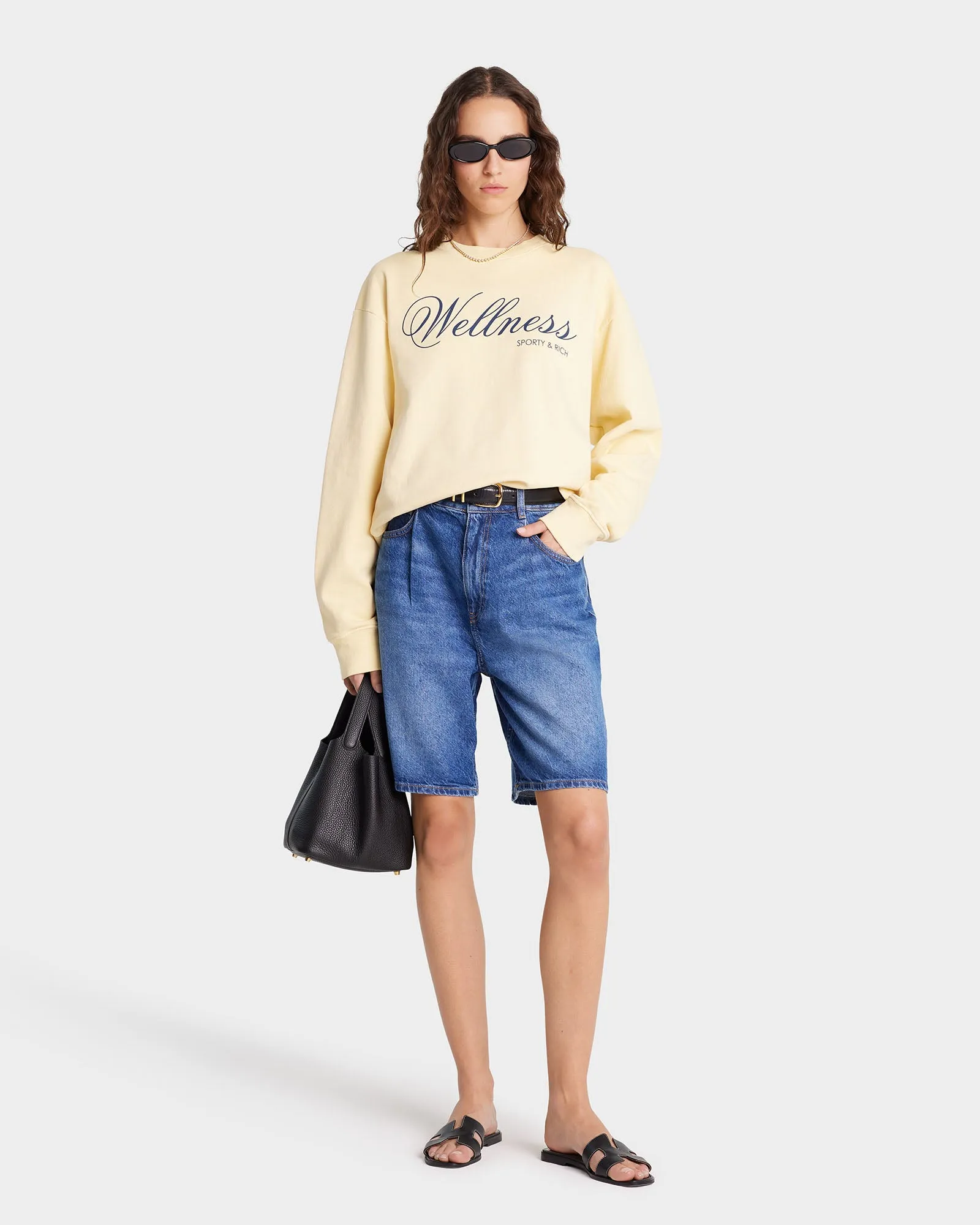 Carlyle Crewneck - Almond/Navy sold by Sporty and Rich product image thumbnail 3