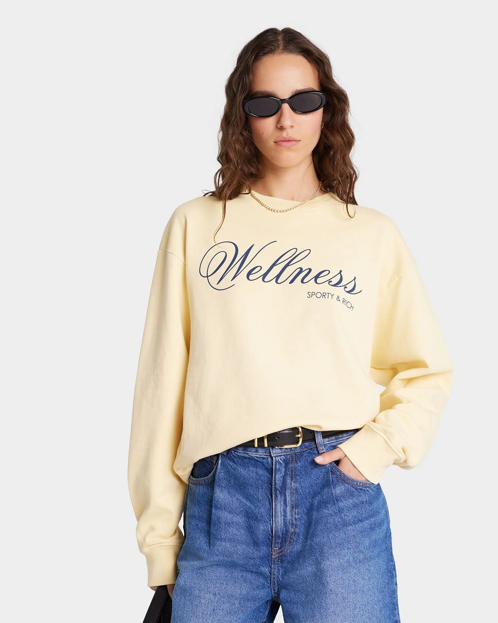 Carlyle Crewneck - Almond/Navy sold by Sporty and Rich product image thumbnail 4