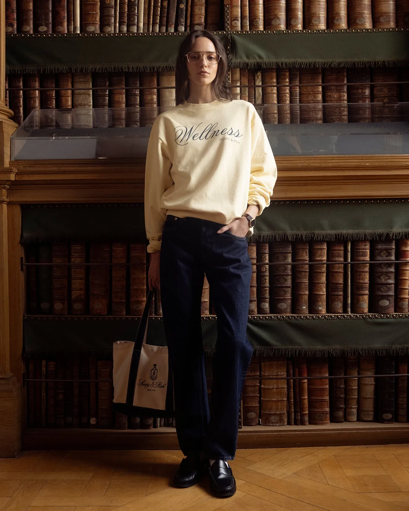 Carlyle Crewneck - Almond/Navy sold by Sporty and Rich product image thumbnail 5