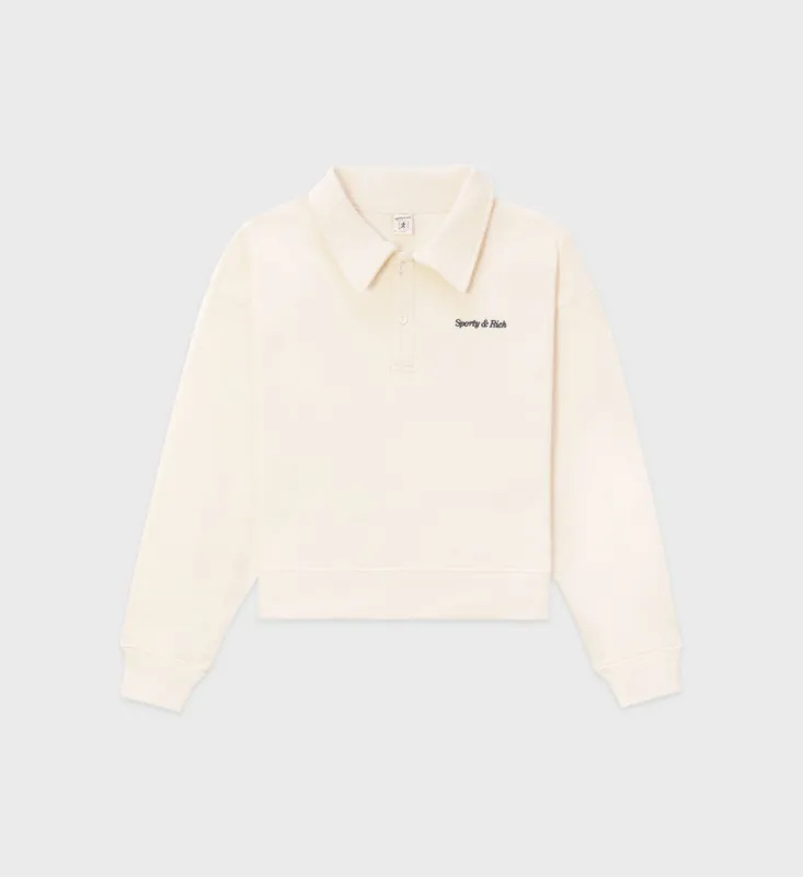 Classic Logo Embroidered Polo - Cream sold by Sporty and Rich