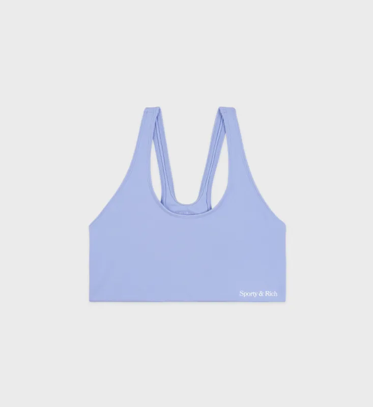 Serif Logo Sports Bra - Washed Hydrangea/White sold by Sporty and Rich