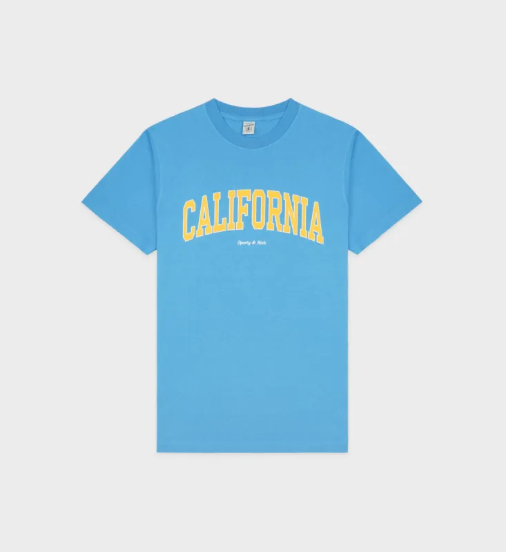 California T-Shirt - Malibu Blue/Gold sold by Sporty and Rich