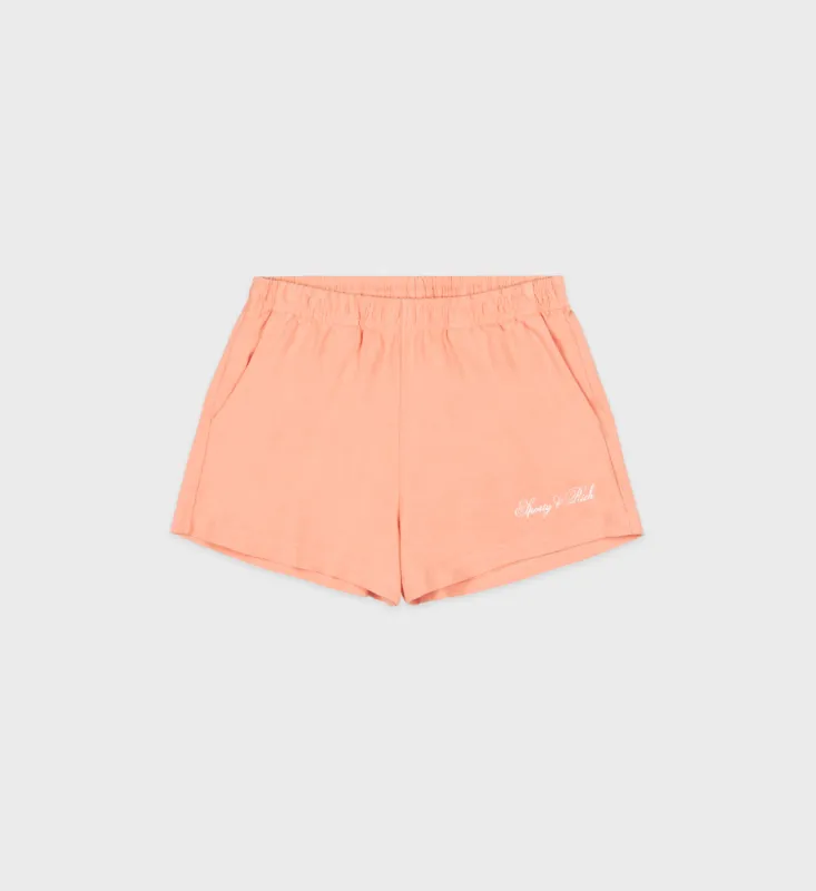 Cursive Logo Disco Short - Peach/White sold by Sporty and Rich