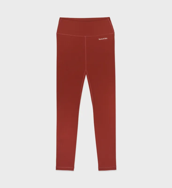 Serif Logo Ribbed Legging - Maroon/White sold by Sporty and Rich