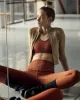 Serif Logo Ribbed Legging - Maroon/White sold by Sporty and Rich