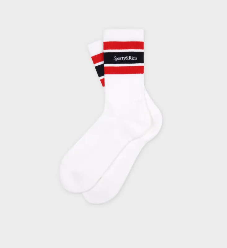 Serif Logo Socks - White/Navy/Red sold by Sporty and Rich