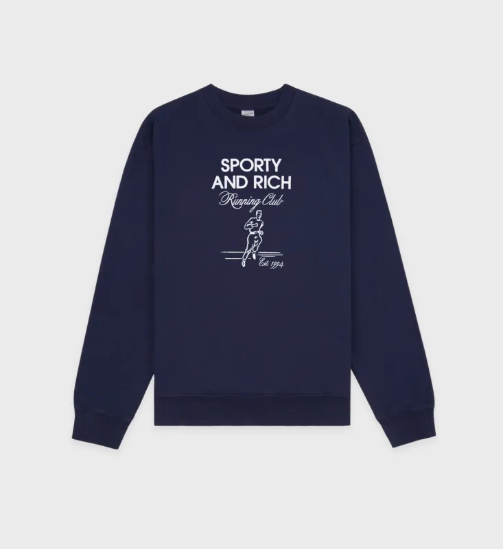 Running Man Crewneck - Navy/White sold by Sporty and Rich