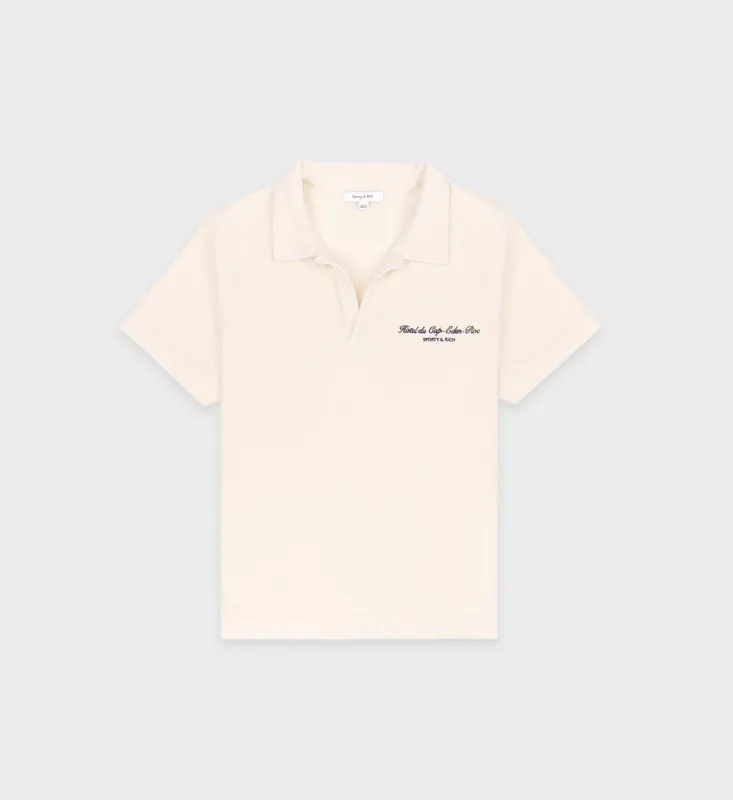 Hotel du Cap Cursive Terry Polo - Cream/Navy sold by Sporty and Rich