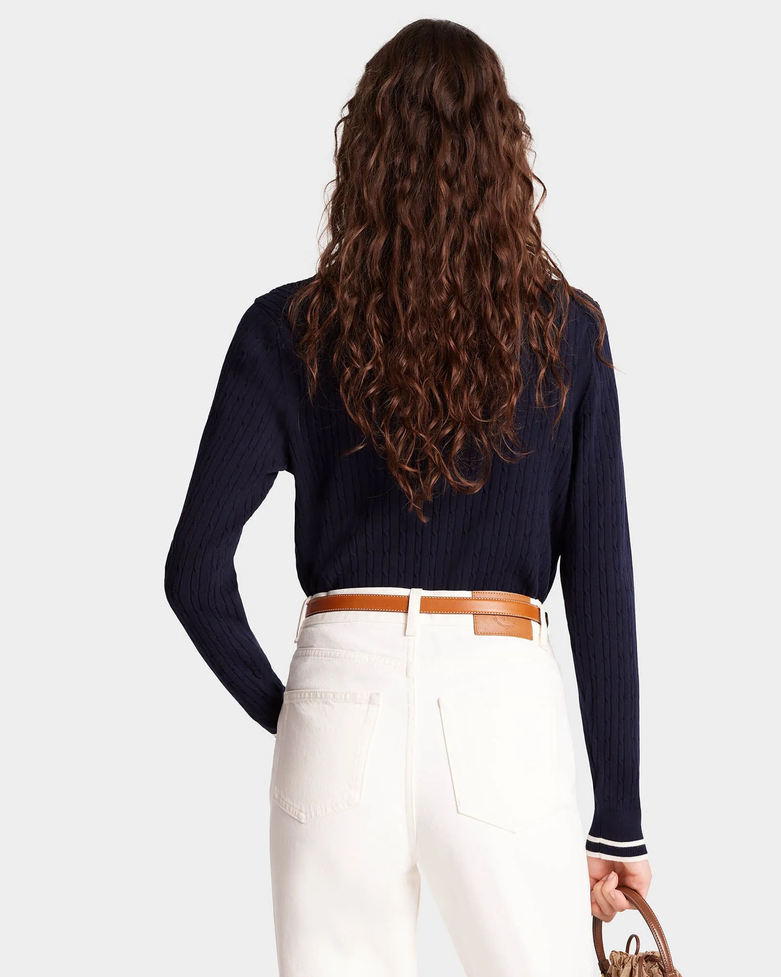 SRC Cableknit Polo - Navy/Cream sold by Sporty and Rich product image thumbnail 5