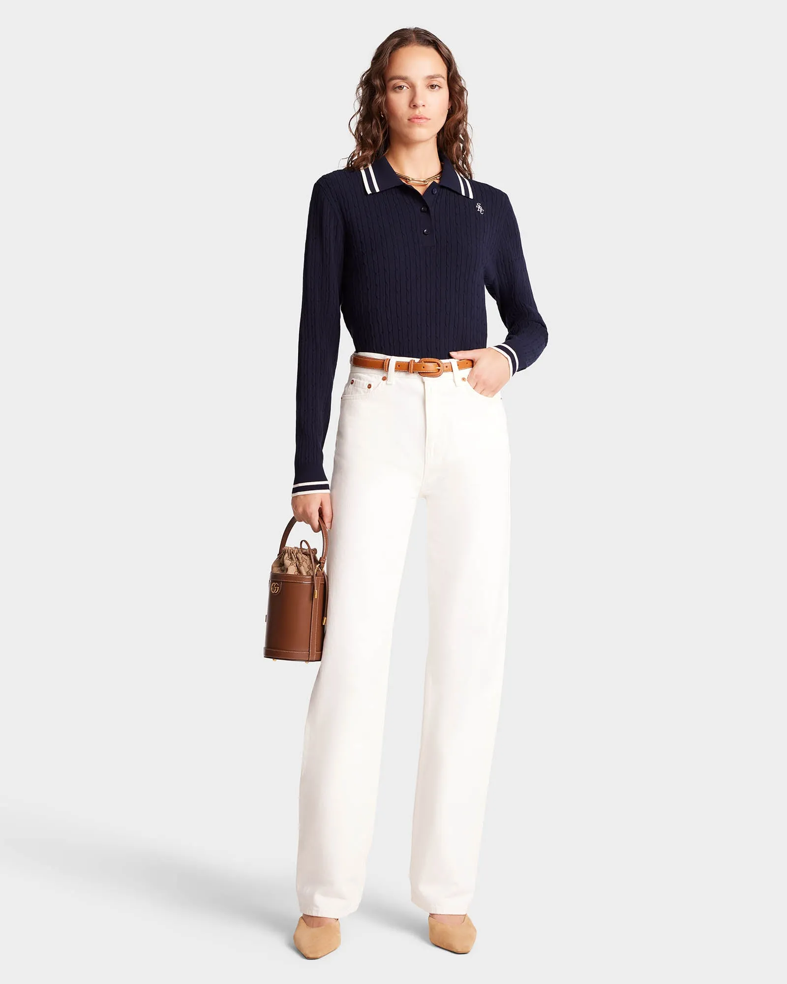 SRC Cableknit Polo - Navy/Cream sold by Sporty and Rich product image thumbnail 3