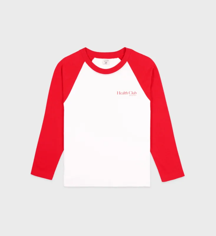 Health Club Baseball Tee - White/Sports Red sold by Sporty and Rich