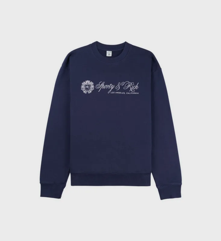 Regal Crewneck - Navy/White sold by Sporty and Rich