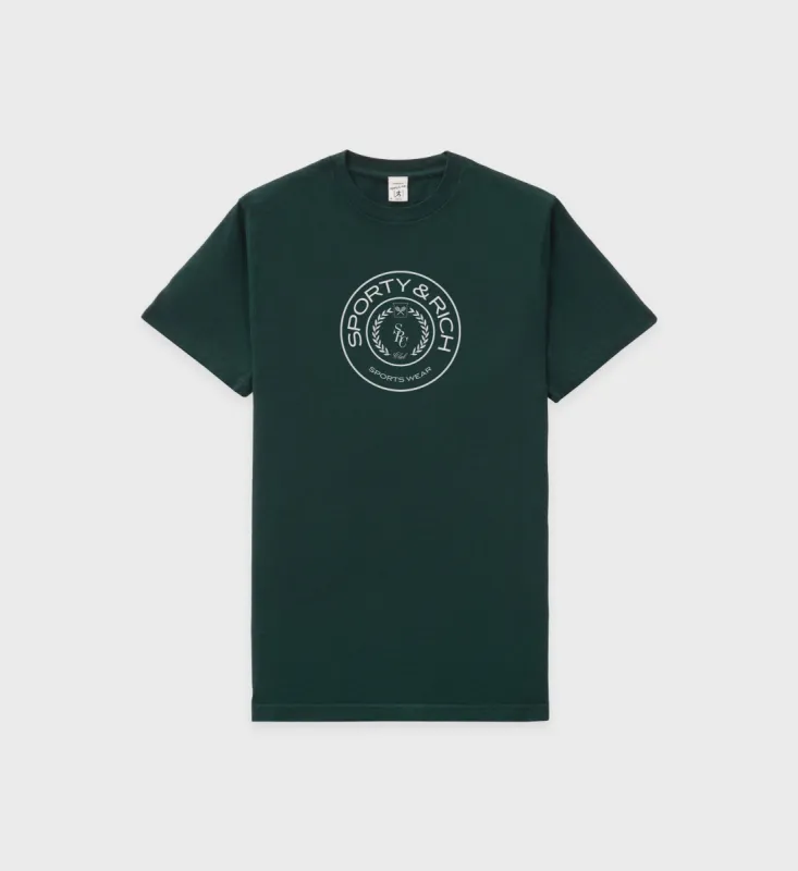 Connecticut Crest T-Shirt - Forest/White sold by Sporty and Rich
