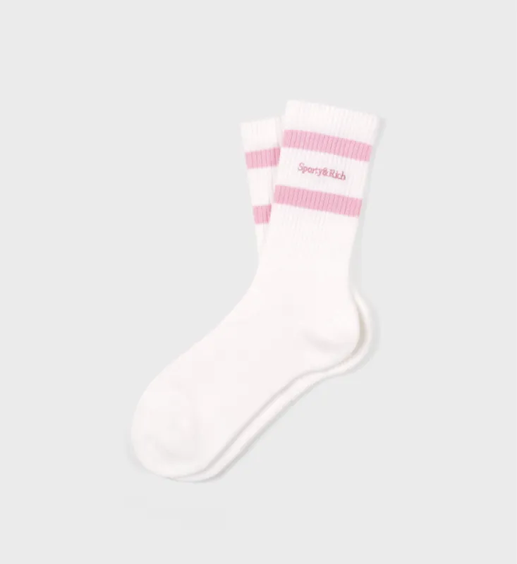 Serif Logo Striped Socks - White/Baby Pink sold by Sporty and Rich