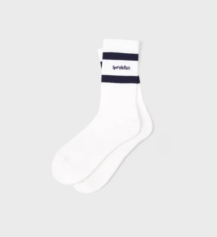 Serif Logo Socks - White/Navy sold by Sporty and Rich