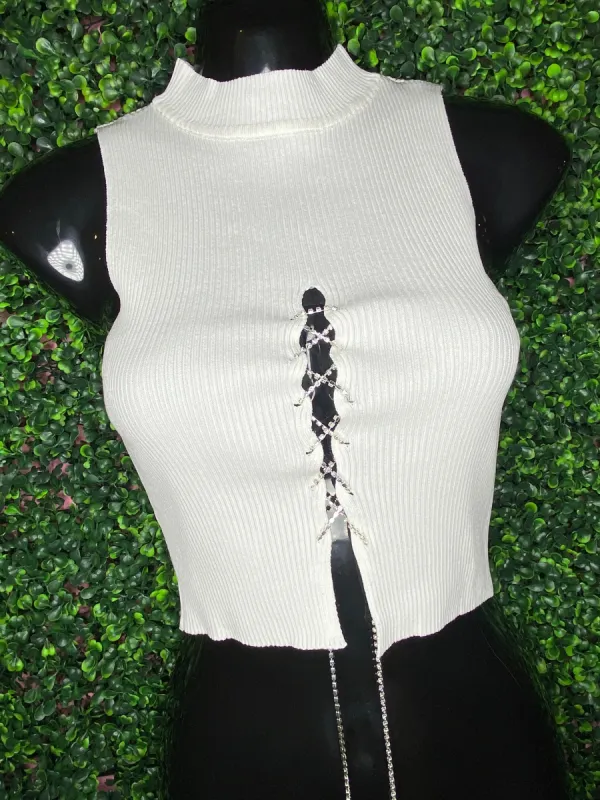 Famous Chain Lace Up Top - White sold by Sassyluxe