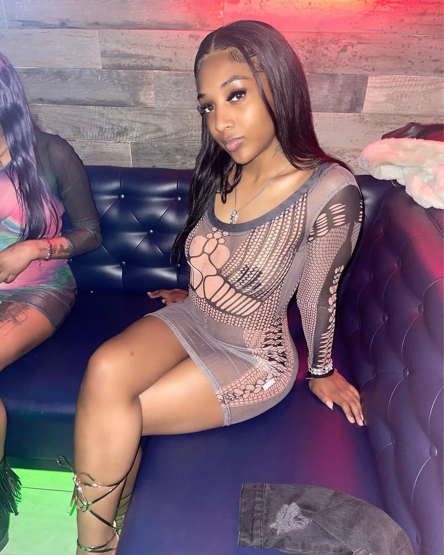 Unforgettable Mesh Mini Dress - Nude And Black sold by Sassyluxe