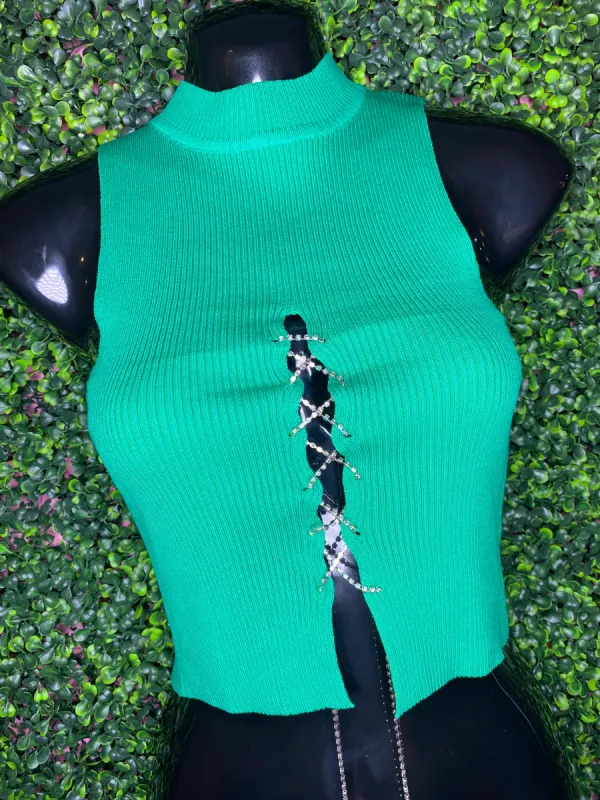 Famous Chain Lace Up Top - Green sold by Sassyluxe