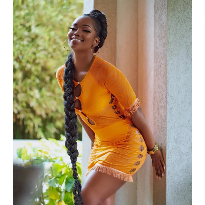 Dynasty Mesh Panel Mini Dress - Orange sold by Sassyluxe