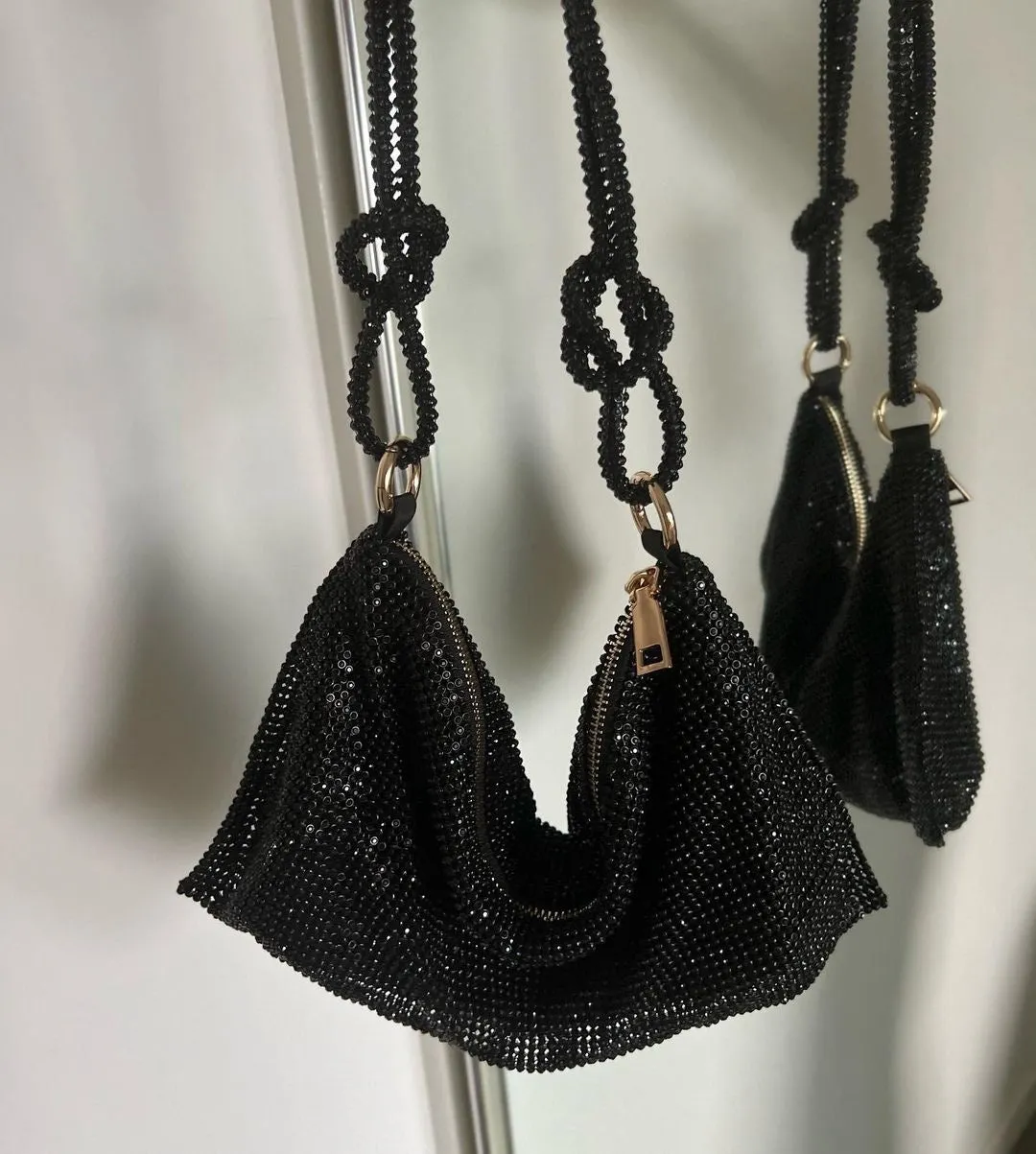Luxe Diamante Knotted Slouch Shoulder Bag - Black sold by Sassyluxe