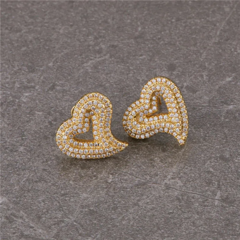Heart Shape Pave Baguette Earrings - Gold sold by Sassyluxe