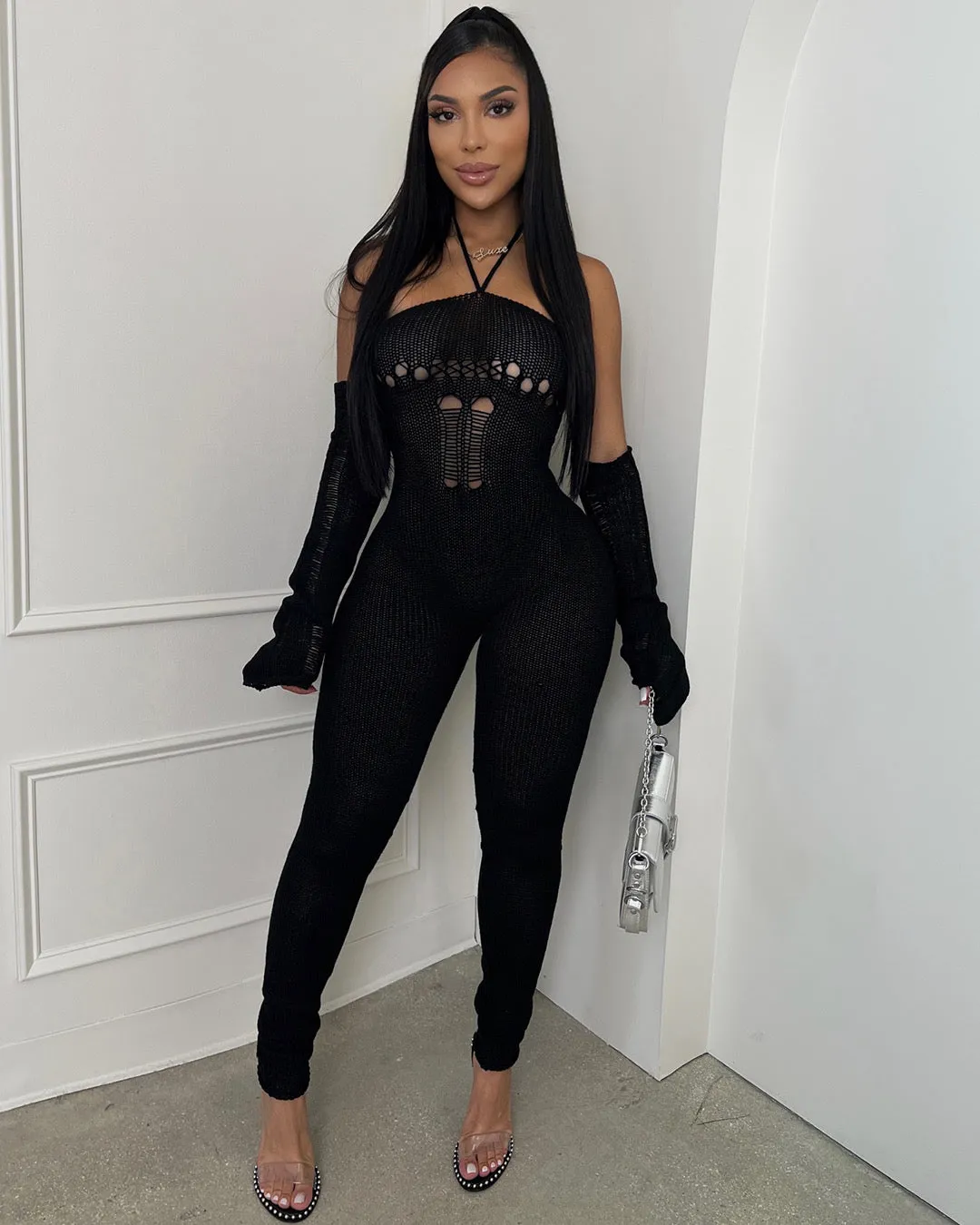 Nikera Crochet Knit Jumpsuit - Black sold by Sassyluxe