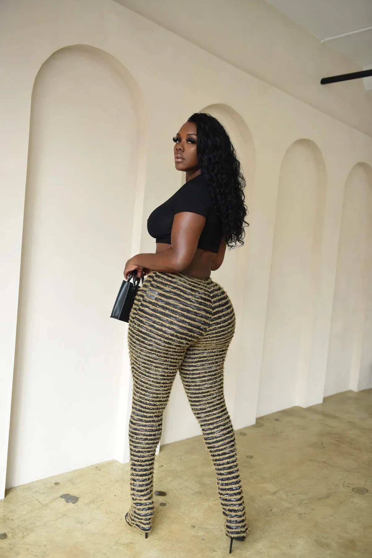 Zelle Striped Fuzzy Pants - Brown sold by Sassyluxe