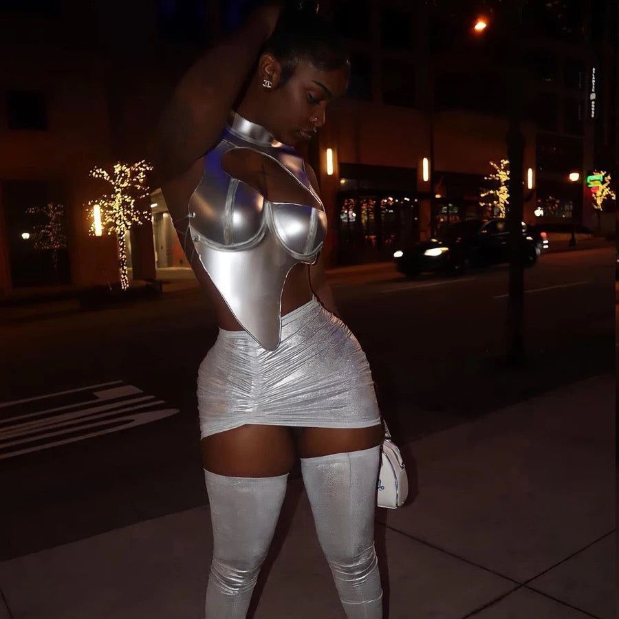 Astro Girl Plunge Halterneck Top - Silver sold by Sassyluxe product image thumbnail 2