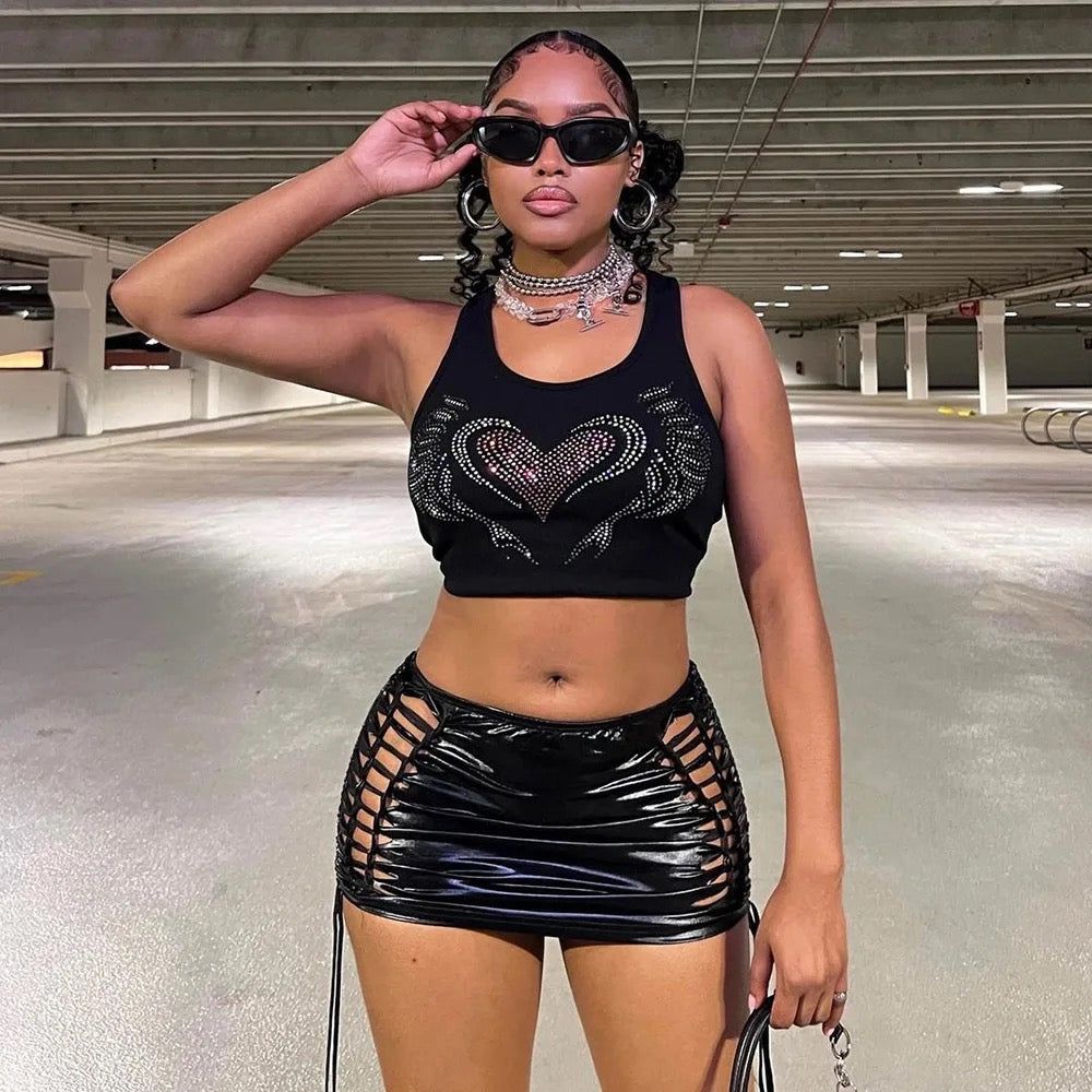 Adastra Metallic Mini Skirt - Black sold by Sassyluxe