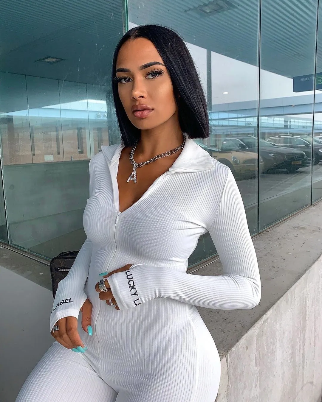 Lucky Label Ribbed Jumpsuit - White sold by Sassyluxe product image thumbnail 2