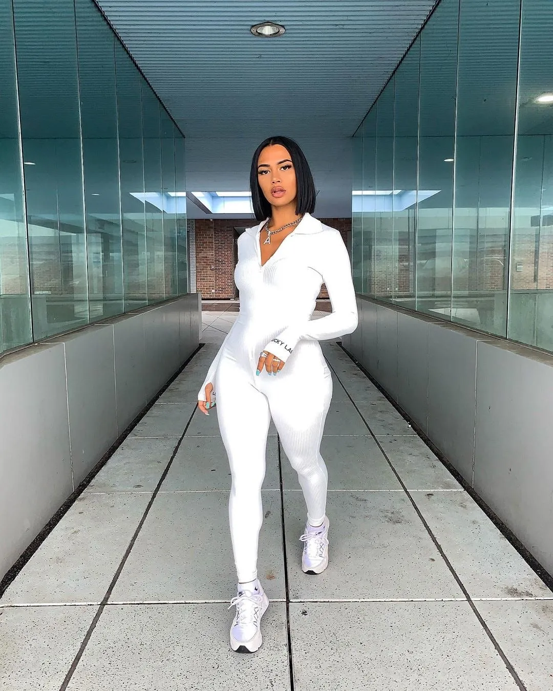 Lucky Label Ribbed Jumpsuit - White sold by Sassyluxe product image thumbnail 3