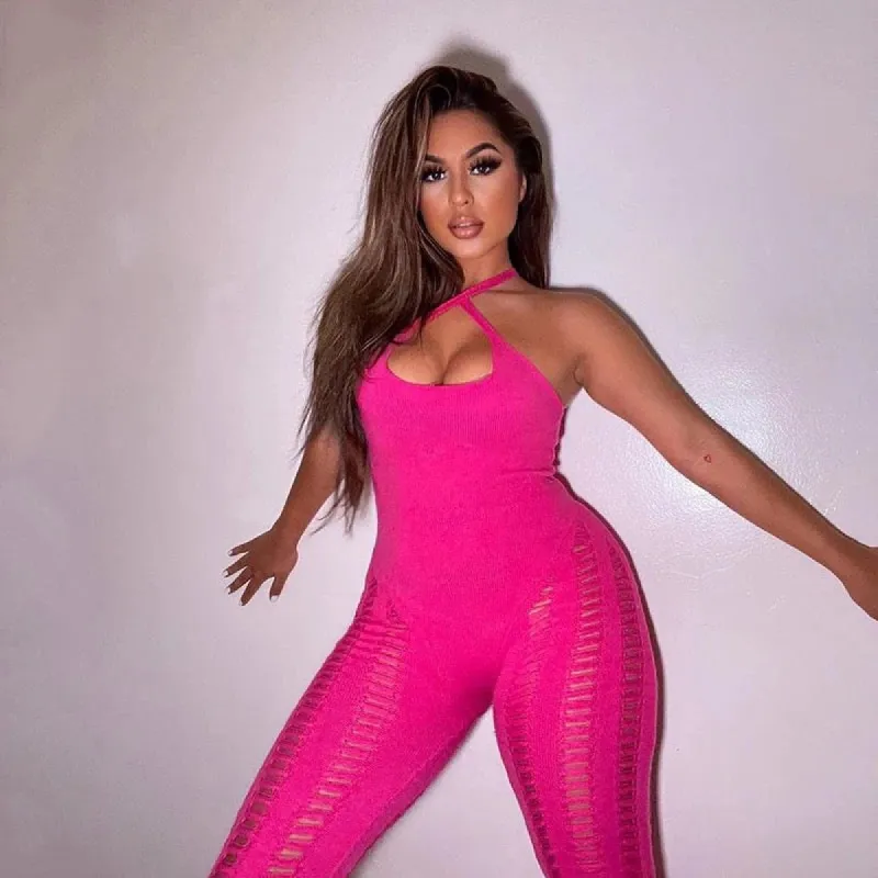 Lara Laddered Knit Jumpsuit - Pink sold by Sassyluxe
