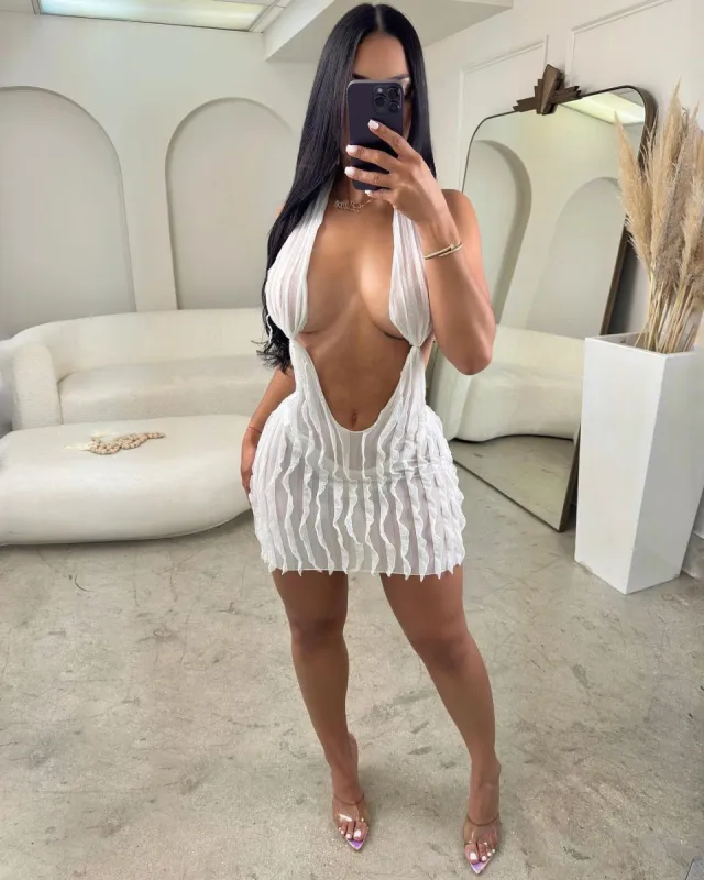 Bombshell Plunge Mini Dress - White sold by Sassyluxe