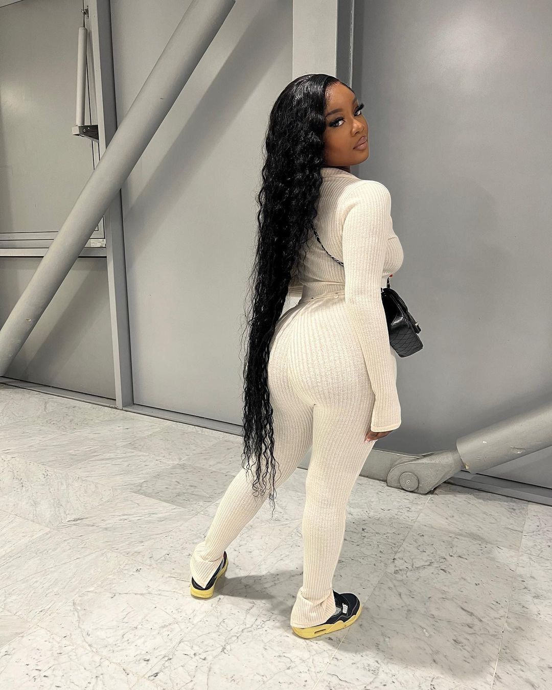 Harlow Button Knit Ribbed Jumpsuit Set - Beige sold by Sassyluxe product image thumbnail 4