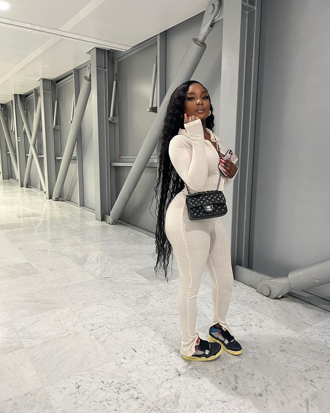 Harlow Button Knit Ribbed Jumpsuit Set - Beige sold by Sassyluxe product image thumbnail 3