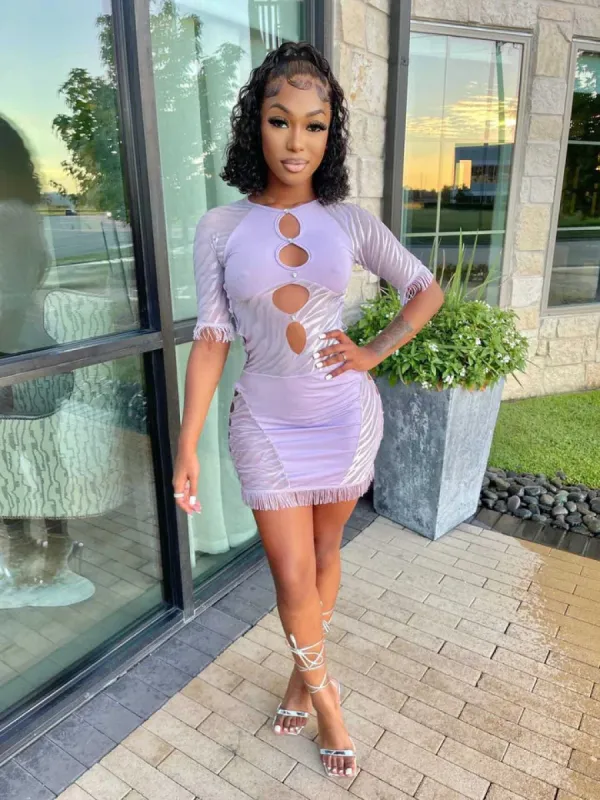 Dynasty Mesh Panel Mini Dress - Lilac sold by Sassyluxe