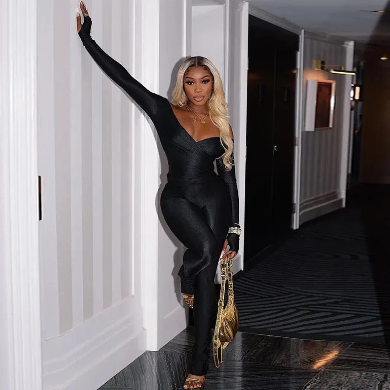 Been That Girl Off Shoulder Pants Set - Black sold by Sassyluxe