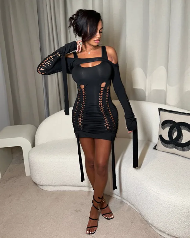 Martini Slit Weave Dress - Black sold by Sassyluxe