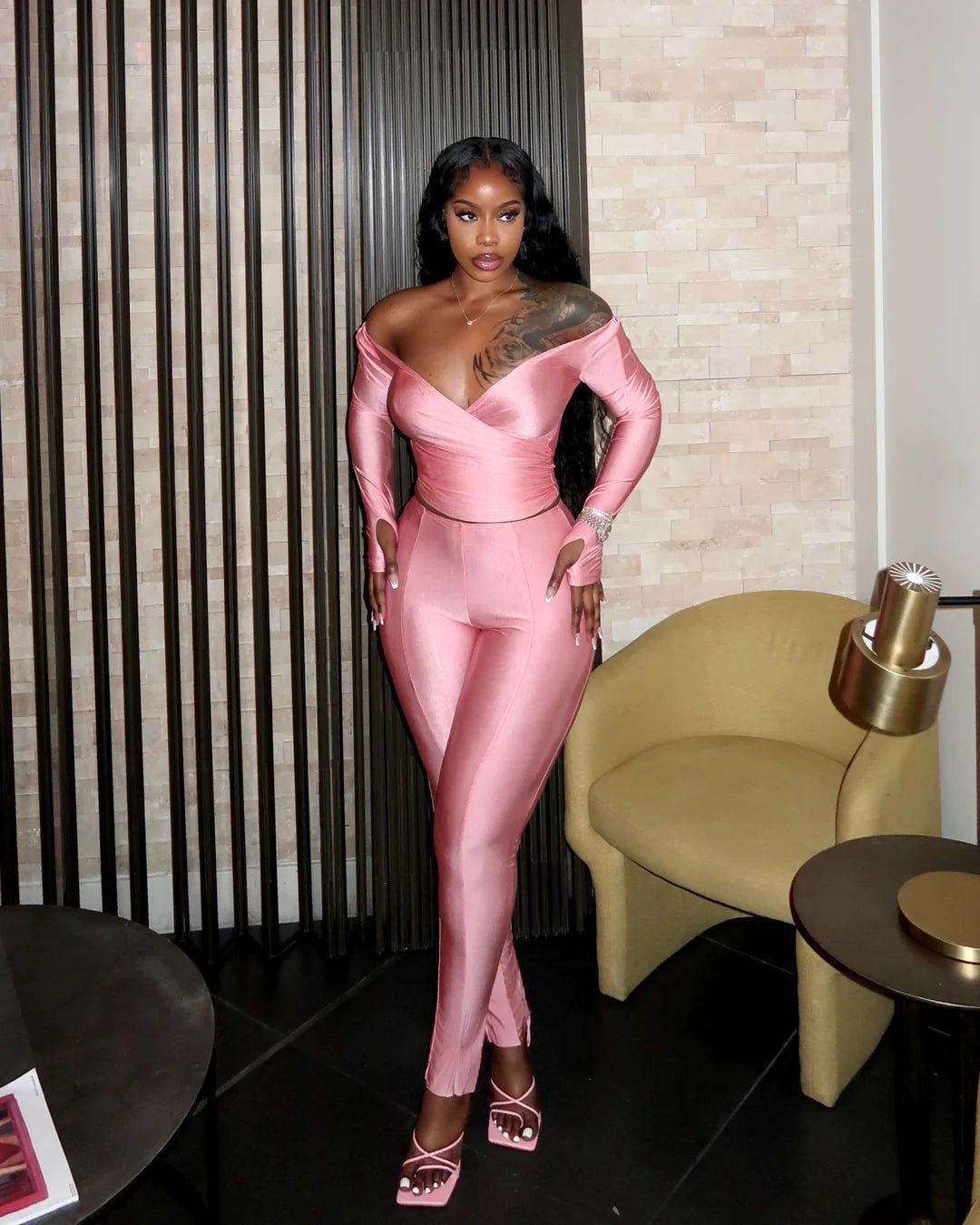 Been That Girl Off Shoulder Pants Set - Pink sold by Sassyluxe product image thumbnail 2