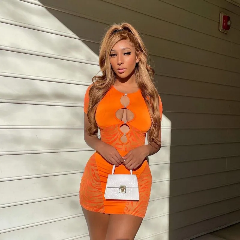 Dynasty Mesh Panel Mini Dress 2.0 - Orange sold by Sassyluxe