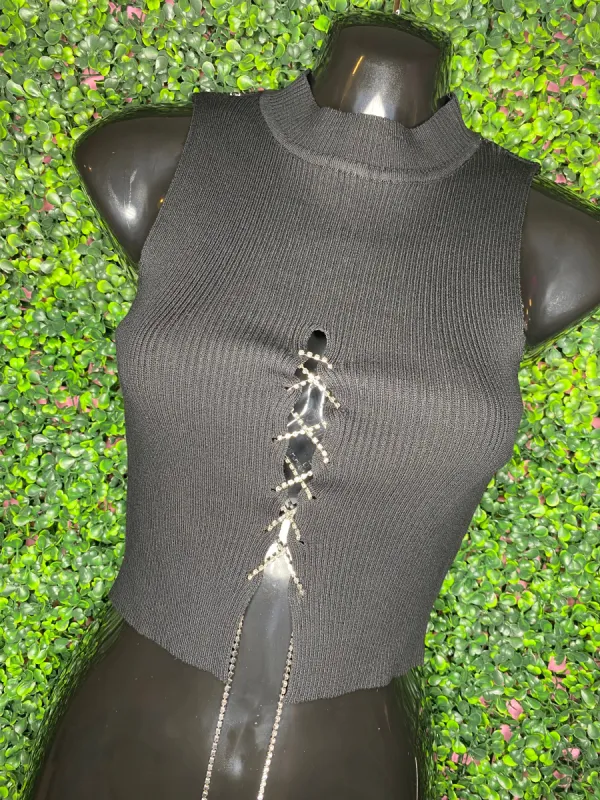 Famous Chain Lace Up Top - Black sold by Sassyluxe