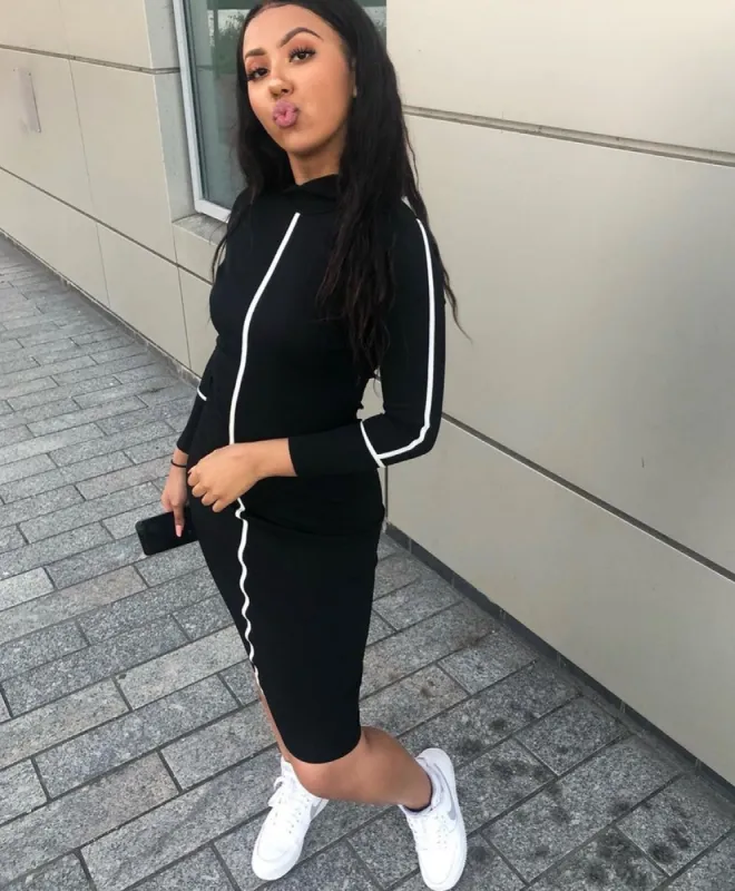 Drip Contrast Turtleneck Midi Dress - Black sold by Sassyluxe